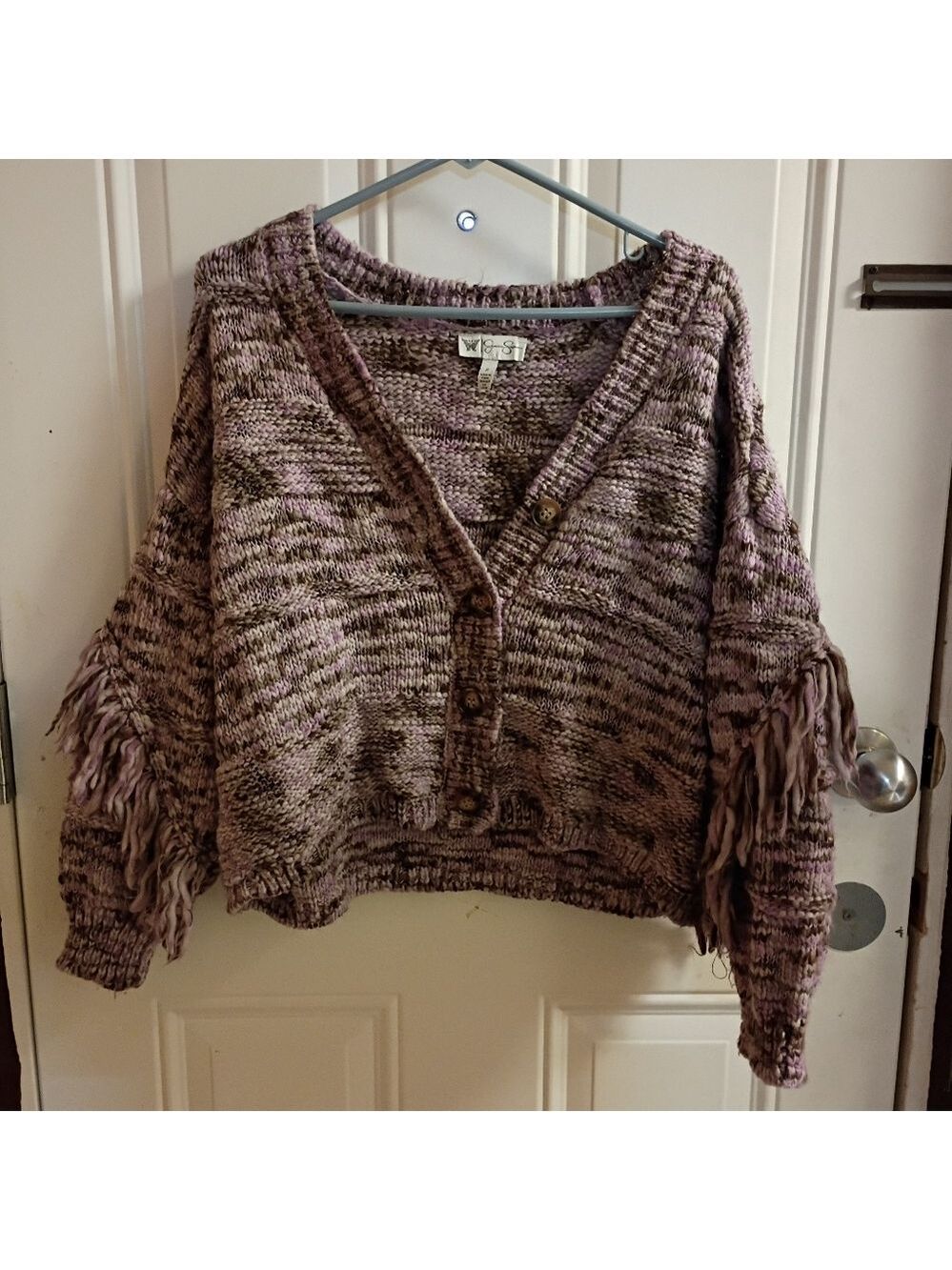 2/$10 Jessica Simpson Y2k Cropped Chunky Knit Sweater with Fringe Small